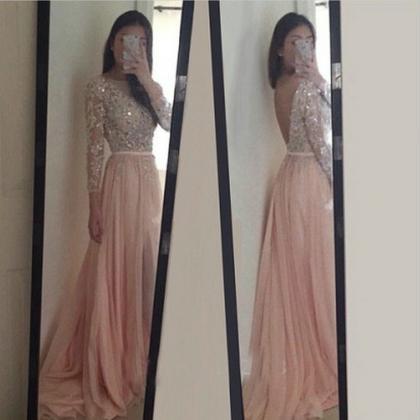 Sparkle Exquisite Pink Prom Dresses,long Sleeves..