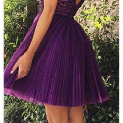 Fashion Purple High Neck Open Back Homecoming Dress,Short Prom Dresses