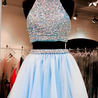 Two Pieces Homecoming Dress,Beading Homecoming Dress,Organza Homecoming Dress,Short Homecoming Dresses
