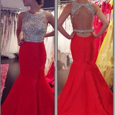 New Arrival Sexy Charming Prom Dresses,Mermaid Prom Dresses,Chiffon Prom Dresses,2016 Scoop Sleeveless Backless Sweep Train Prom Dress,Beading Crystal Prom Dress