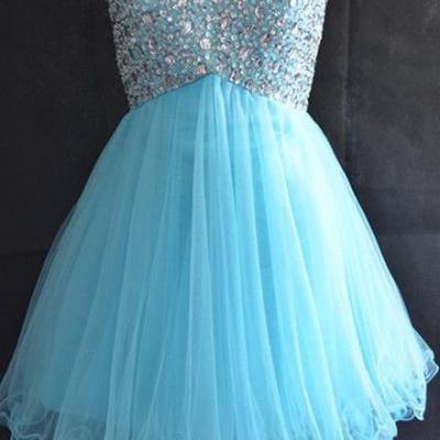 Custom Made Cute Short Prom Dresses,Tulle Girls Homecoming Dress,Light Blue Party Dress,Sweetheart Homecoming Dress,Beading Crystal Gril Dress