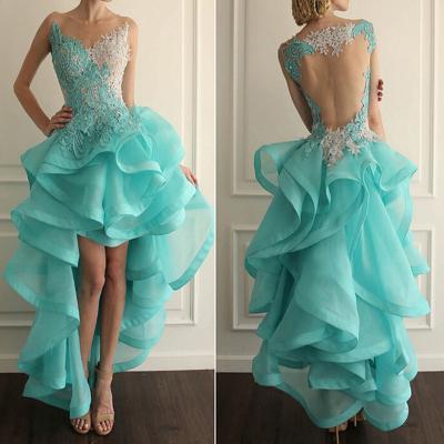 High Low Ruffle Prom Dresses,Organza Hi Lo Dress ,Long Homecoming Dresses 2016 Custom Fit Prom Dresses