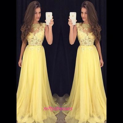 Yellow Prom Dresses,Long Lace Bodice Dress,Chaming Homecoming Dress