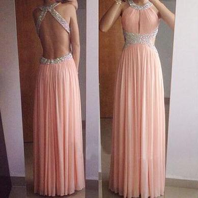 Backless Prom Dresses, Blush Pink Prom Dresses,Chiffon Long Prom Dresses,Sexy Prom Gown,Open Back Party Dress,Evening Dress