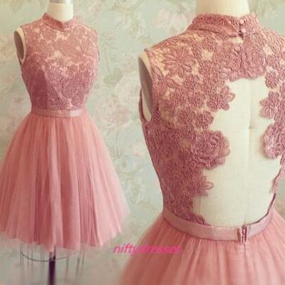 New Arrival Short Prom Dress,Tulle Homecoming Dress,Lace Appliques Homecoming Dress,Backless Graduation Dress,Party Dress