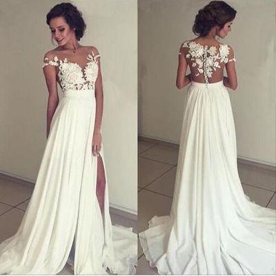 LJ43 A Line Wedding Dress,White Wedding Dress,Appliques Wedding Gown,Long Wedding Dress