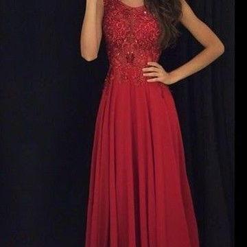 LJ41 A Line Red Prom Dress with Appliques,Chiffon Prom Dress,Long Dress for PROM,Evening Dress,Evening Gown