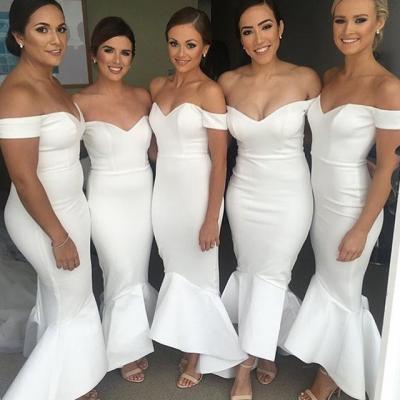 Long Bridesmaid Dresses 2016 Mermaid Cap Sleeve Sweetheart Satin White Bridesmaid Dress