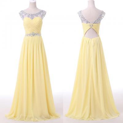 Yellow Chiffon Prom Dress,Long Prom Dresses,Formal Evening Dress,Sweet Dress