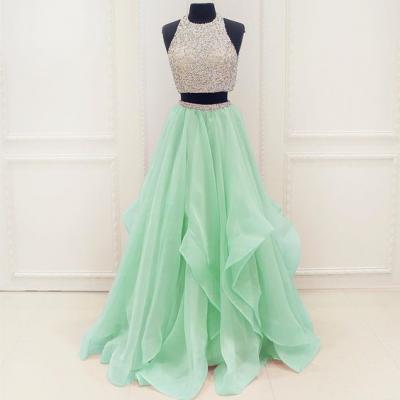 Charming Prom Dress,Elegant Prom Dress,Two Piece Prom Dress,Long Beaded Prom Dress