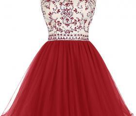 Red Tulle Homecoming Dress,beading Homecoming Dresses,short Prom Dress ...