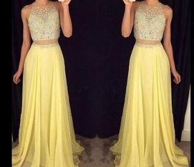 Sexy White And Yellow Two Piece Prom Dresses main image 1