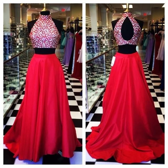 2 piece a line prom dress