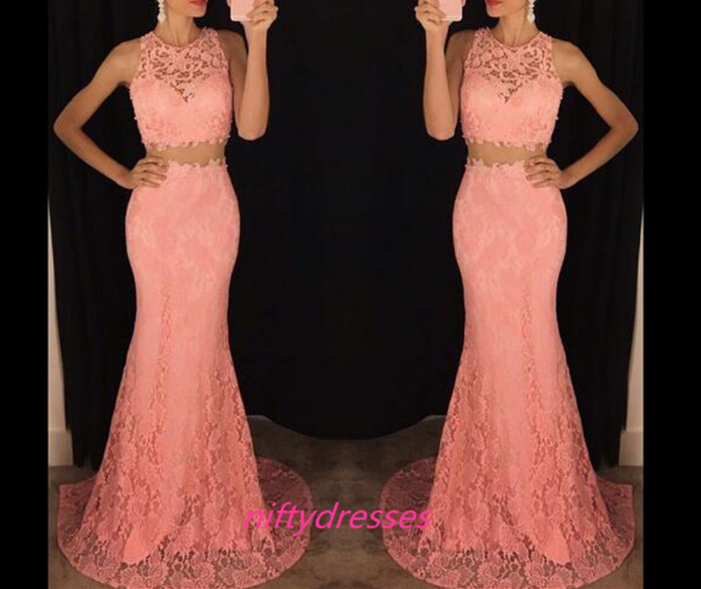 New Arrival 2016 Mermaid Prom Dress,2 Pieces Long Prom Dresses,Lace
