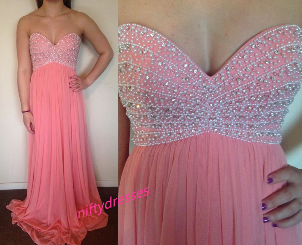 Long Watermelon Chiffon Prom Dresses,Exquisite Pearls Beaded Prom Dress,Court Train Party Gowns,Sweetheart Prom Dress,Sexy Prom Gown