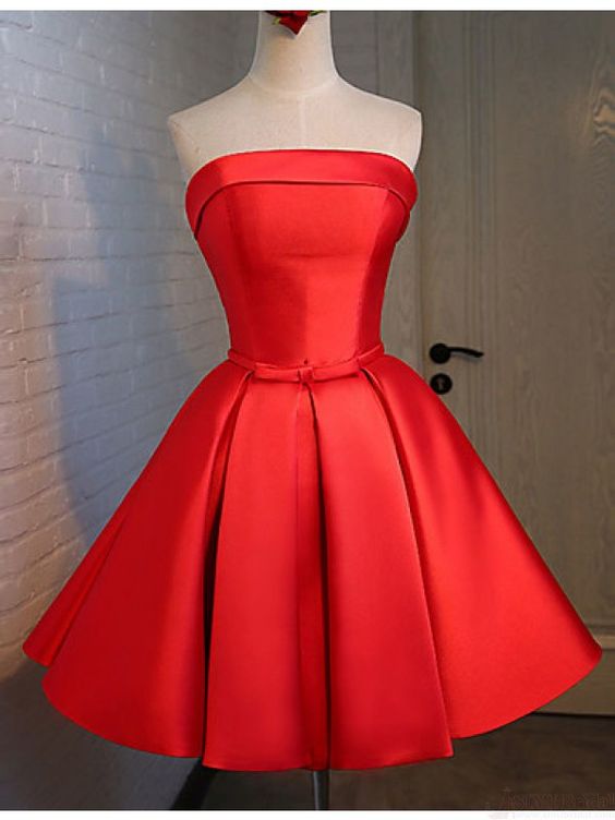 red strapless dress short