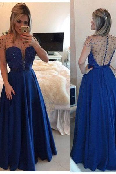 Elegant Prom Dress,A Line Prom Dress,Beading Prom Dress,Chiffon Prom Dress,Blue Prom Dress