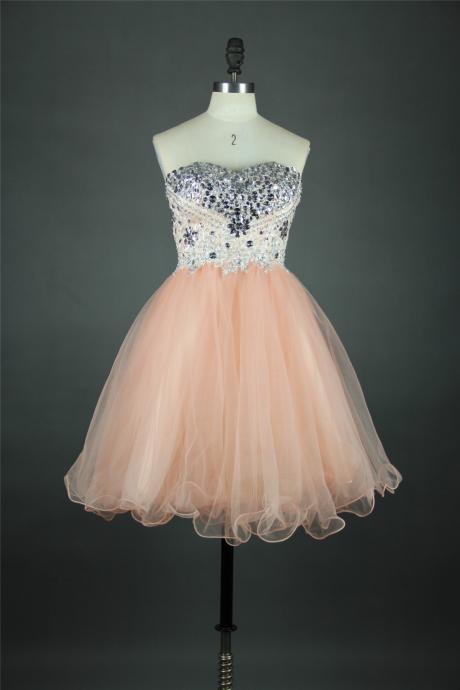 Champagnee Strapless Sweetheart Sequin Short Prom Dress Mini Girl Evening Gowns for Party,Short Party Dresses,Homecoming Dresses