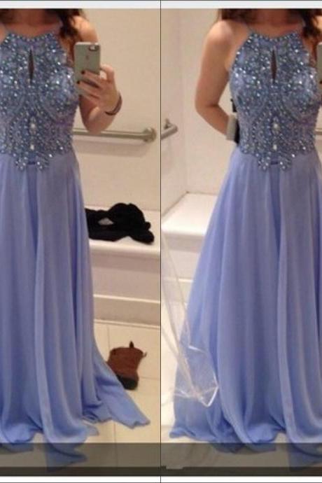 Best Selling Chiffon Long Prom Dresses,Beaded Bodice Prom Gown,Halter Homecoming Dresses,Charming Prom Dresses