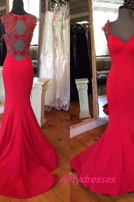Long Satin Red Mermaid Prom Dresses ,Formal Evening Party Gowns,Women Evening Dresses