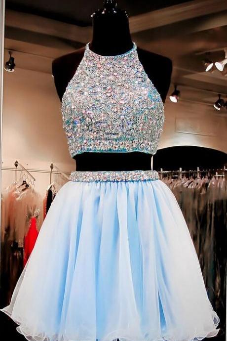 Two Pieces Homcoming Dresses,Tulle Homcoming Dresses,Short Prom Dresses for Teens,Light Blue Graduation Dresses,Prom Dresses 2016