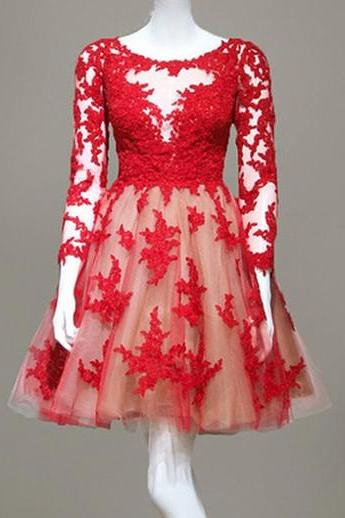 long sleeve red dress short