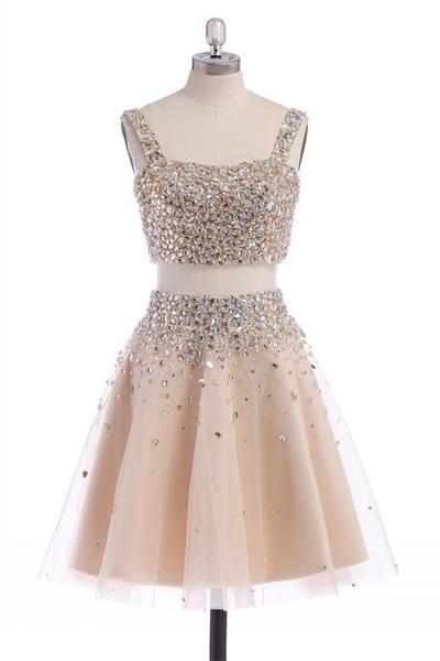 Strapless Homecoming Dress,Crystal Beaded Homecoming Dresses,Beaded Prom Dress