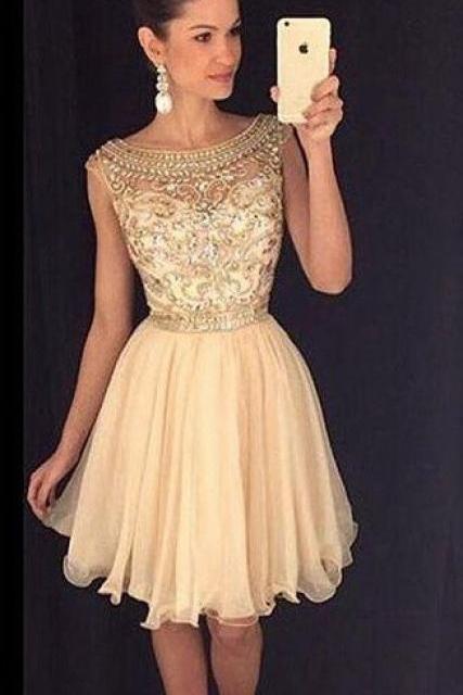 Charming Prom Dress,Sexy Prom Dress,Tulle Prom Dress,Short Prom Gown,Elegant Champagne Homecoming Dress 