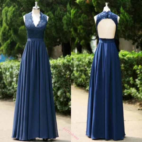 New Arrival Navy Blue Prom Dress,Floor Length Bridesmaid Dresses With ...