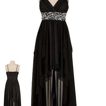 Spaghetti Straps Prom Dress,high-low Prom Dresses,black Chiffon Prom ...