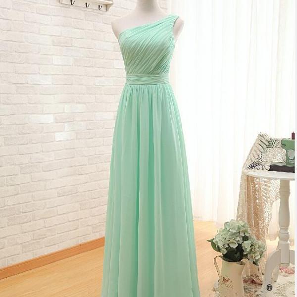 One Shoulder Chiffon Prom Dress,mint Green Evening Dress,a Line Prom ...