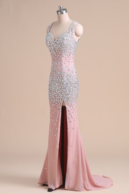 Prom Dresses 2015 Long Sexy Backless Tulle Beading Mermaid Prom Dress