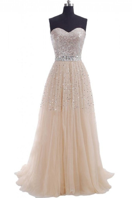 A Line Backless Sequins Beadings Prom Dresses LBQ0255