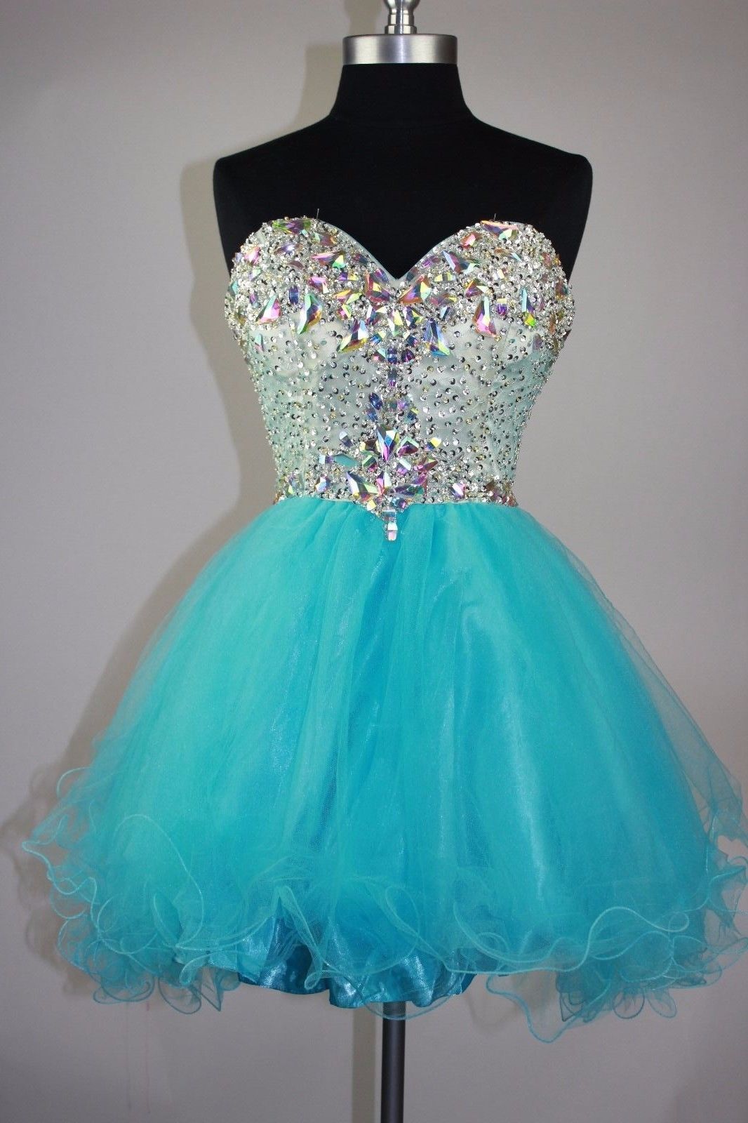 Cute Prom Dress,crystal Luxury Blue Tulle Prom Dress,beaded Above Knee ...